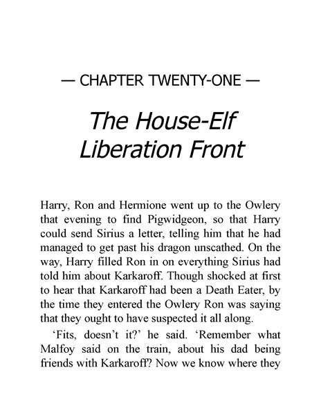 04 Harry Potter and the Goblet of Fire 21 The House-Elf Liberation Front -- 绘本听读宝在线台词全文